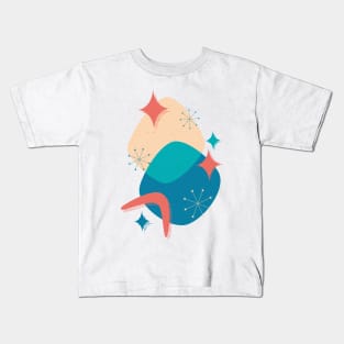 Mid-Century Atomic Age Abstract 17 in Blue, Teal, Peach, Coral and Yellow Kids T-Shirt